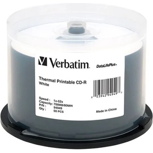 Verbatim CD-R, 700 MB, 52x, с бяло покритие за мастиленоструен печат, 50 броя в шпиндел (043438)