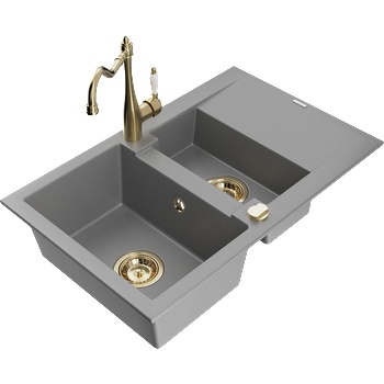 Mexen Gaspar гранитна мивка 1, 5-дълбочинна с отцедник и кухненски смесител Carla, сив - 6507-71-670700-50 (6507-71-670700-50)