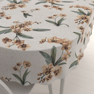 Biante bavlna oválny obrus Sandra SA-624 Hnedé orchidey na bielom 50x100 cm