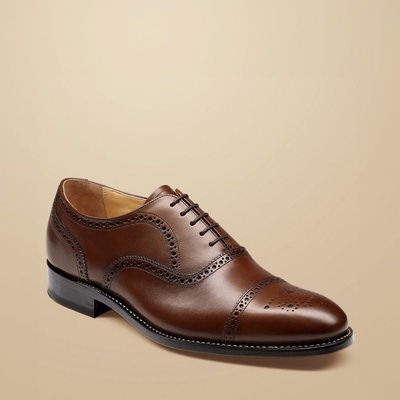 Charles Tyrwhitt Leather Oxford Brogue Shoes - Dark Tan - 43