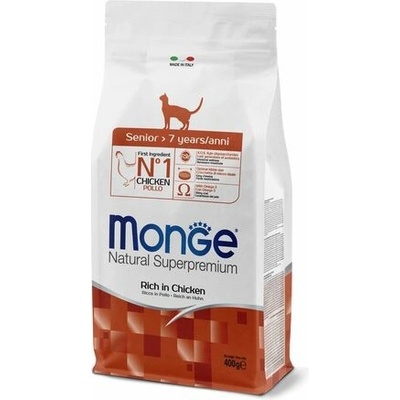 MONGE Natural Superpremium Senior suché krmivo s kuracím pre seniorské mačky 0,4 kg