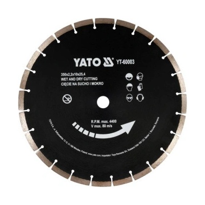 Yato Kotouč řezný diamantový segmentovaný 350 x 25,4 x 3,4 mm YT-60003
