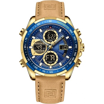 Curren Мъжки часовник Naviforce Fuero, Хронограф, Кожена каишка, Светло Кафяв / Златист (NAVIFORCE-9197L-KHAKI-GOLD)