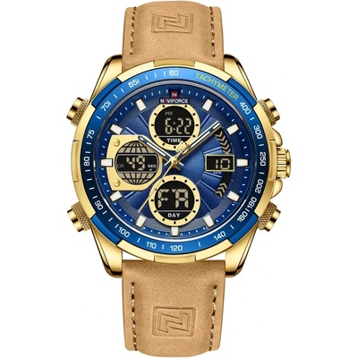 Curren Мъжки часовник Naviforce Fuero, Хронограф, Кожена каишка, Светло Кафяв / Златист (NAVIFORCE-9197L-KHAKI-GOLD)