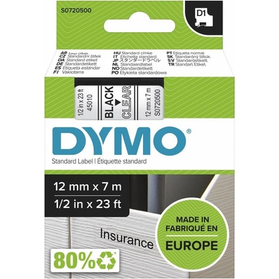DYMO páska D1 12mm x 7m, černá na průhledné, 45010, S0720500