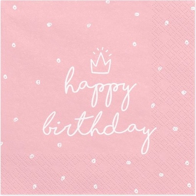 Party Deco Papierové servítky Happy Birthday Ružová SP33-15-081J 33x33 cm