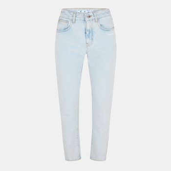 OFF WHITE Дънки OFF WHITE Women's Cropped Logo Cotton Straight Leg Jeans - Blue/White