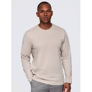 Ombre Clothing Мъжка памучна тениска с дълъг ръкав BASIC с кръгло деколте - бежова V8 OM-LSBL-0142 Ombre Clothing Ombre Clothing | Bezhov | МЪЖЕ | S