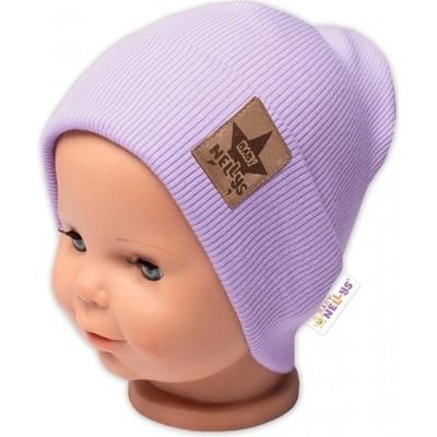 Baby Nellys žebrovaná dvouvrstvá čepice s lemem lila