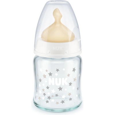 Nuk Стъклено шише с каучуков биберон NUK - First Choice, TC, 120 ml, 0-6 месеца, Бяло (10747115-Бял)