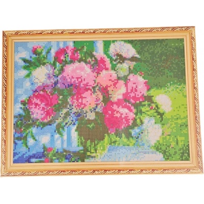 Leventi Diamantová mozaika 5D KVĚTINY PIVOŇKY VE VÁZE 30 x 40 cm s rámem