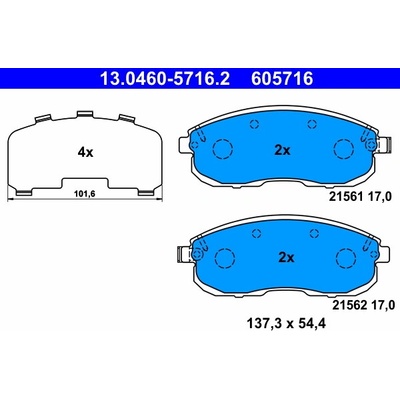 Sada brzdových destiček, vždy 4 kusy v sadě ATE 13.0460-5716.2 (13046057162)