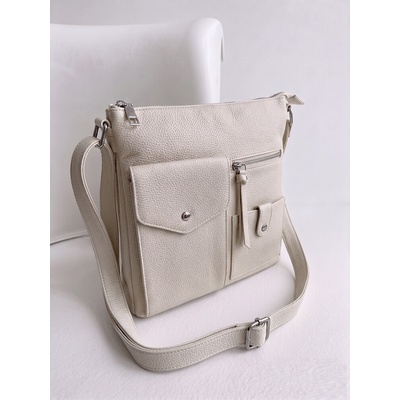 Praktická béžová crossbody kabelka s priehradkami a vreckami