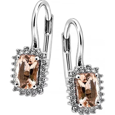 Zlaton Náušnice bílé zlato s kamenem visací 1.8cm 2.5g s morganitem 0.890ct a diamanty 0.220ct N07042602493