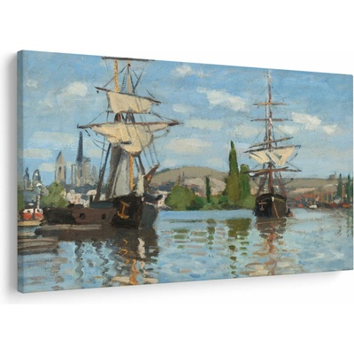 Obraz - Claude Monet, Ships Riding on the Seine at Rouen, reprodukcia, jednodielne 150x100 cm
