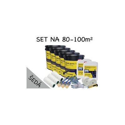 SET na 80-100m2 (110kg) - 5xTekutá guma ALFEMA TG500 šedá 20 kg, 2x Penetrácia ALF PR40 5kg, 2x Geotextília malá, náradie