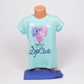 Детска пижама в тюркоазено и тъмносиньо с апликация