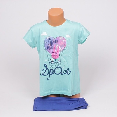 Детска пижама в тюркоазено и тъмносиньо с апликация