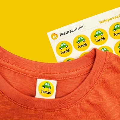 Mama Labels Samolepky na oblečení se jménem 48 ks Autíčko