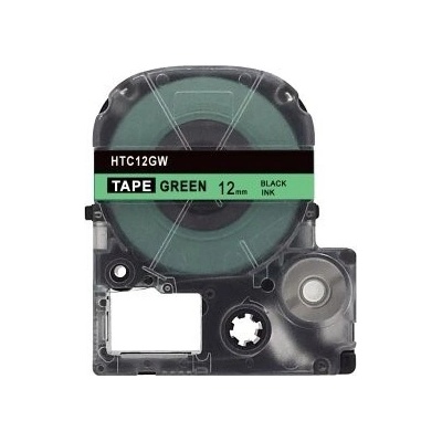 Epson HTC12GW, 12mm x 8m, černý tisk / zelený podklad, kompatibilní páska