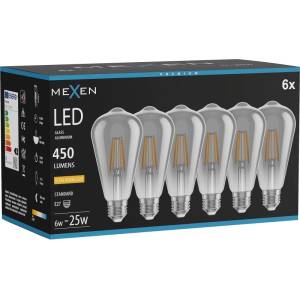 Mexen Vintis 6x светодиодна енергоспестяваща крушка E27, ST64, 6W, Топло - 2200K, 450 lm, (L152-E27-0622-70x06)