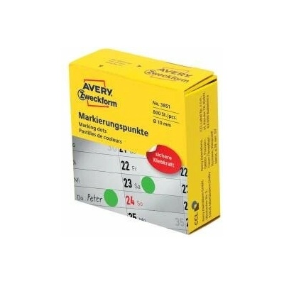 Etikety kruhové 10mm Avery zelené v dispenzore