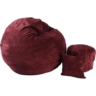 PUFRELAX Комплект, Барбарон с табуретка за крака и декоративна възглавница, 500л. Matusalem, Velvet Marsala, Перящ се калъф, Подходящ за деца, Пълнеж с микс от мемори пяна и дунапрен, Гама Premium (PUF-M-MOP-PT-VMS)