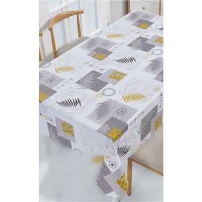 Obrus PVC MIS569, metráž, šířka 140 cm, papradie sivo-žlté s ornamentami, IMPOL TRADE