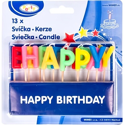 Svíčky párty Happy Birthday 68mm, set 13ks