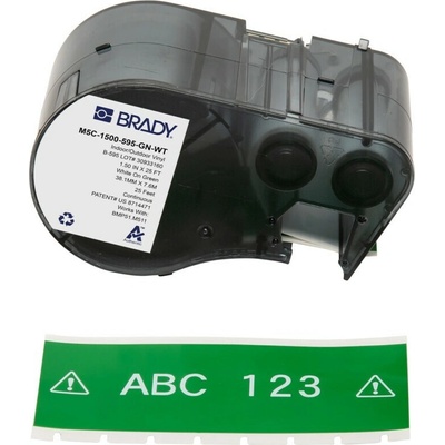 Brady M5C-1500-595-GN-WT / 170941, 38.10 mm x 7.62 m, Vinyl, biela tlač / zelený podklad