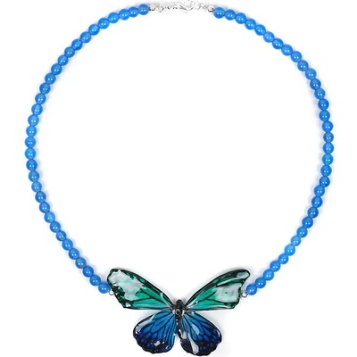 Dannyra Колие със син ахат и естествена пеперуда Dannyra Jewels