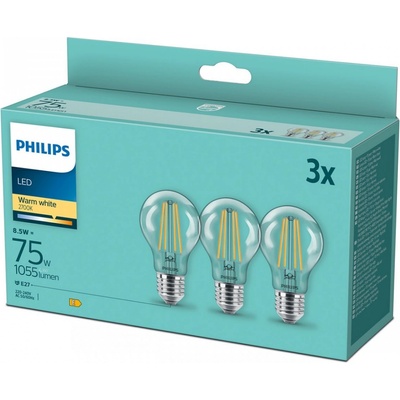 Philips 8718699696955 sada 3x LED filamentová žárovka E27 1x8,5W/75W 1055lm 2700K
