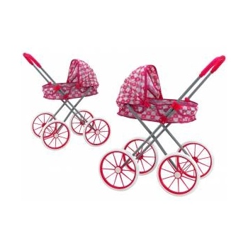 LEAN Toys Doll Stroller Large Wheels Foldable Pink Hearts