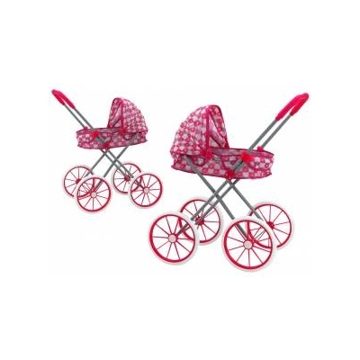 LEAN Toys Doll Stroller Large Wheels Foldable Pink Hearts