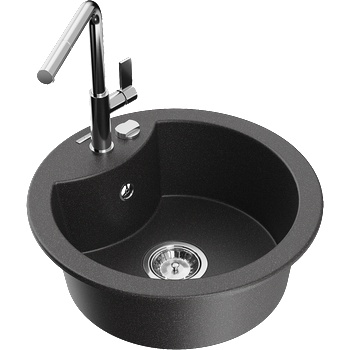 Mexen Diego кухненска мивка от гранит с 1 отделение и кухненски смесител Flora, черно накапано - 6512-76-670401-00 (6512-76-670401-00)