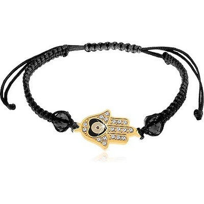 Šperky eshop šňůrkový na ruku černé barvy symbol Hamsa čiré zirkony srdíčko Z24.14