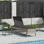 vidaXL Шезлонг с възглавница, светлосив, 55x200x44 см, полиратан (4104105)