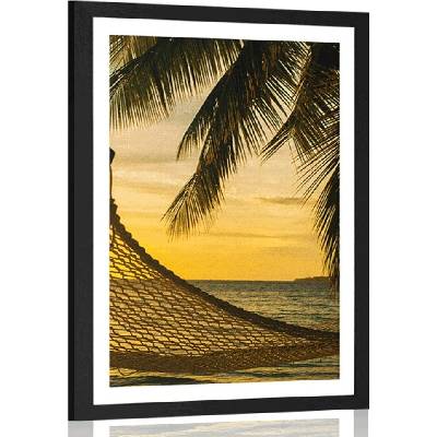 Plakát s paspartou houpací síť na pláži - 60x90 silver