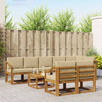 vidaXL Комплект дивани за открито 9 pcs Натурален и Бежов (3366621)