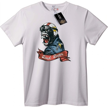 NOONEBRAND Тениска Байкер горила ядосан на пътя - 6XL, White