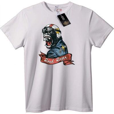 NOONEBRAND Тениска Байкер горила ядосан на пътя - 6XL, White