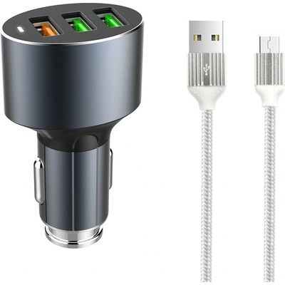 LDNIO Зарядно устройство за кола, LDNIO C703Q, Quick Charge 3.0, 3xUSB, С Micro USB кабел, Сив - 14752 (14752)