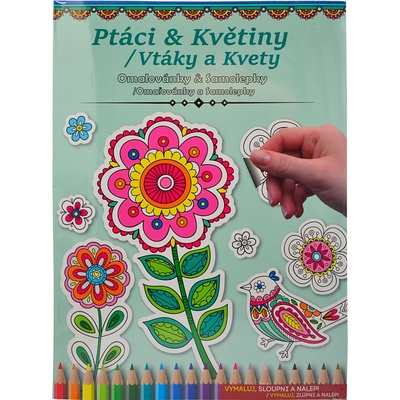 Omaľovánky a samolepky vtáky a kvety