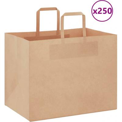 vidaXL Хартиени торбички 250 бр с дръжки кафяви 32x22x24 см (4101819)