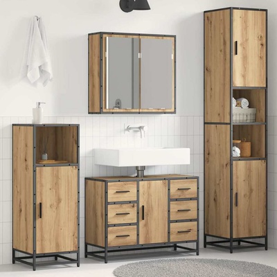 vidaXL Комплект мебели за баня с чекмедже 3 pcs Дъб Инженерно дърво (3402561)