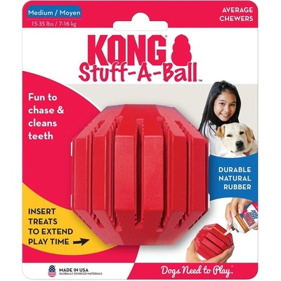 KONG Stuff a Ball Medium Dog Dental Chew Toy - Дентална гумена играчка за кучета от средни породи с пространство за лакомства 8 см
