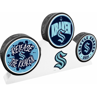 Mustang Puk Seattle Kraken NHL 3 Puck Podium Set