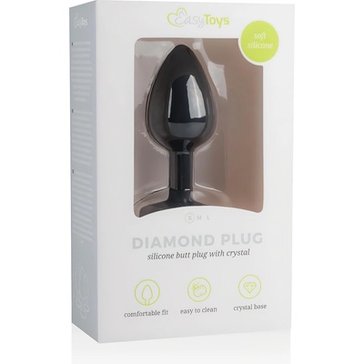 EasyToys Diamond - черен анален плъг с бели камъни (малък)