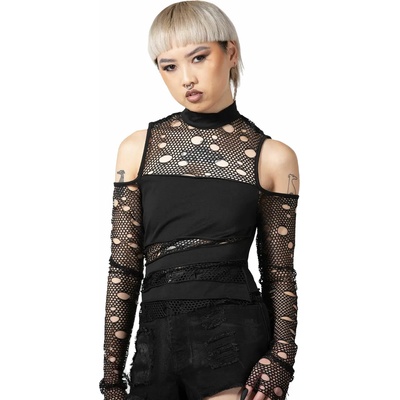KILLSTAR дамска тениска с дълги ръкави (топ) KILLSTAR - Burn Out Fishnet скъсена кройка - Черен - KSRA005273