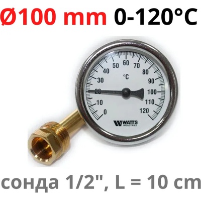 WATTS TB100-100 0-120°C 1/2" Термометър със сонда 100mm (TB100100120)